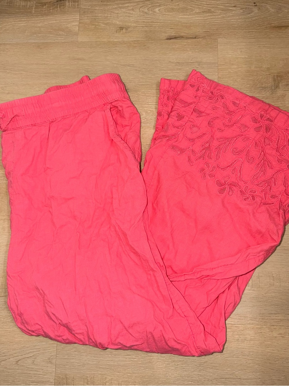 Women's Embroidered Pink Elastic-Waist Pants